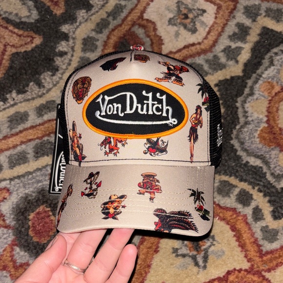Von Dutch Beige and Black Trucker Cap with Bold Graphics - Picture 3 of 4